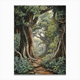 Vintage Jungle Botanical Illustration Ficus Trees 2 Canvas Print