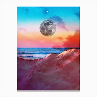 Beach Mountain Moon Collage Canvas Print