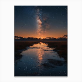 Night Sky Over A River Canvas Print