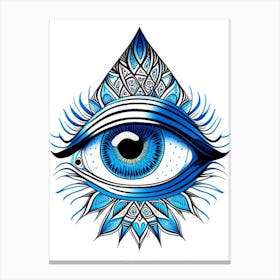 Psychedelic Eye, Symbol, Third Eye Blue & White 8 Canvas Print
