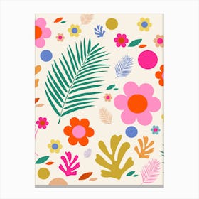 Flowers And Leaves | 04 - Retro Colorful Floral Canvas Print