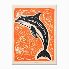 Dolphin, Woodblock Animal  Drawing 4 Canvas Print