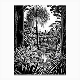 Jardim Botânico Do Rio De Janeiro, 1, Brazil Linocut Black And White Vintage Canvas Print