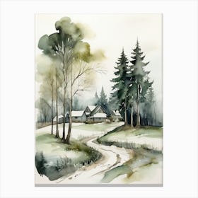 Watercolor Of A Winter Landscape 1 Canvas Print