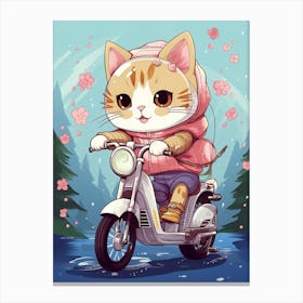 Kawaii Cat Drawings Biking 2 Canvas Print