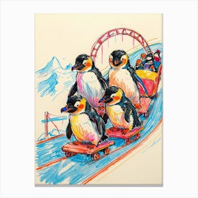 Penguins On Roller Coaster 1 Canvas Print