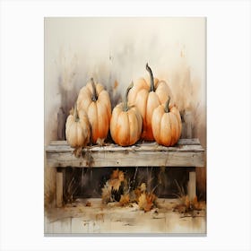 Pumpkins On A Bench 1 Canvas Print