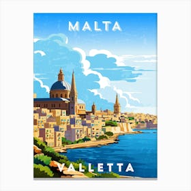 Malta, Valletta — Retro travel minimalist poster 2 Canvas Print