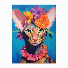 Peterbald Cat With A Flower Crown Painting Matisse Style 3 Canvas Print