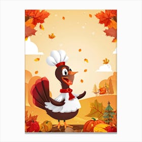 Cartoon Style Illustration Of A Cheerful Turkey Character Donning A Pilgrim Hat Amidst A Fall Harves (1) Canvas Print