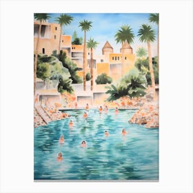 Swimming In Ibiza Spain 2 Watercolour Canvas Print