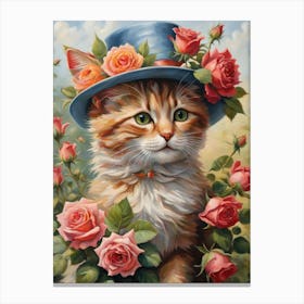 Floral Cat In A Hat Canvas Print