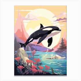 Orca Whale Pastel Mountain And Sun Canvas Print