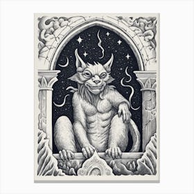 Gargoyle Tarot Card B&W 7 Canvas Print
