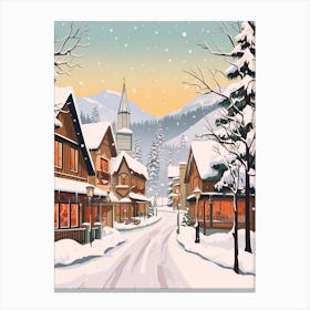 Vintage Winter Travel Illustration Leavenworth Washington 3 Canvas Print