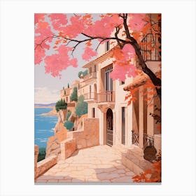 Mallorca Spain 2 Vintage Pink Travel Illustration Canvas Print
