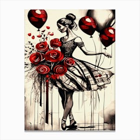 Ballerina With Roses Canvas Print