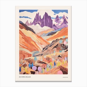 Aconcagua Argentina 3 Colourful Mountain Illustration Poster Canvas Print