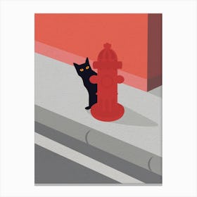 Minimal Art Cat On Fire Hydrant Canvas Print