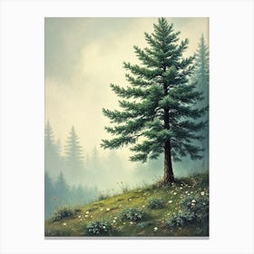 Pine Tree Misty Morning Canvas Print