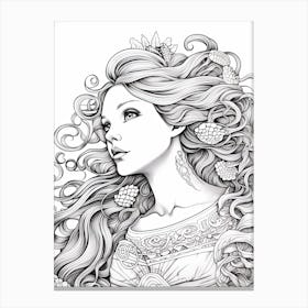 Line Art Inspired By The Birth Of Venus 10 Canvas Print