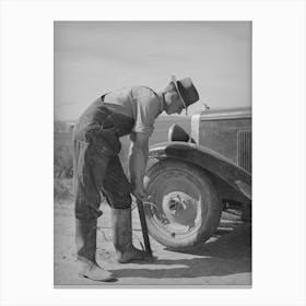 Ray Halstead, Fsa (Farm Security Administration) Rehabilitation Borrower, Pumping Up A Tire Canvas Print