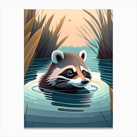 Cute Raccoon Swimming In River 4 Canvas Print