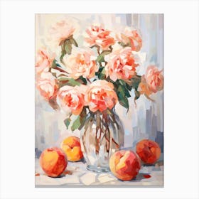 Rose Flower And Peaches Still Life Painting 2 Dreamy Canvas Print