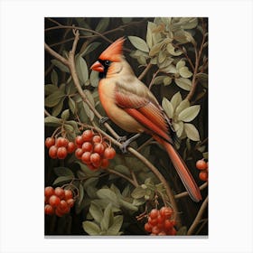 Dark And Moody Botanical Northern Cardinal 2 Canvas Print
