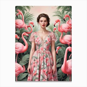 Vintage Style Flamingo Artwork (3) Canvas Print