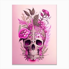 Skull With Intricate Henna 1 Designs Pink Botanical Canvas Print