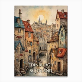 Edinburgh Scotland City Vintage Painting (8) Canvas Print