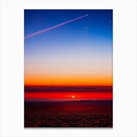 A Sweeping Panorama Of An Evening Sky Blood Red With The Setting Sun Transitions Into A Serene Moon (7) Canvas Print