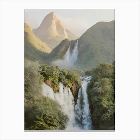 Waterfall In The Mountains watercolor Canvas Print