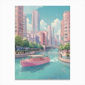 Pink Boat On The River Canvas Print