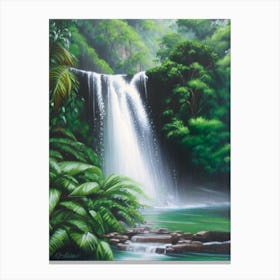Selvatura Park Waterfall, Costa Rica Peaceful Oil Art  Canvas Print