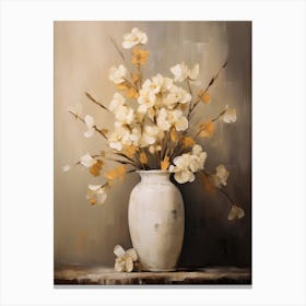 Freesia, Autumn Fall Flowers Sitting In A White Vase, Farmhouse Style 1 Canvas Print