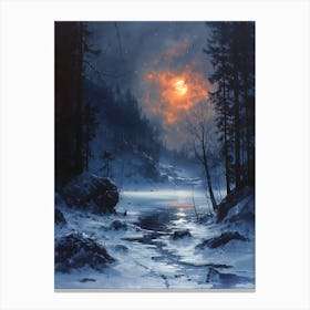 Moonlight In The Woods, Bichromatic, Surrealism, Impressionism Canvas Print