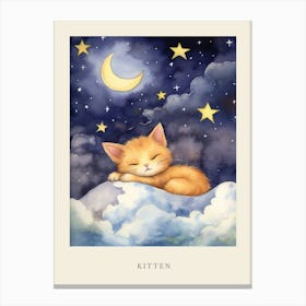 Baby Kitten 4 Sleeping In The Clouds Nursery Poster Canvas Print
