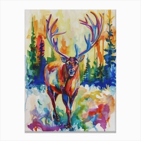 Caribou Colourful Watercolour 2 Canvas Print