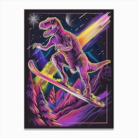 Neon Dinosaur Snowboarding Canvas Print