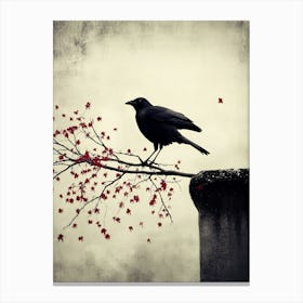 Crow in bloom 1 Canvas Print