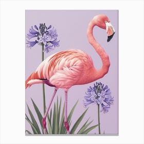 American Flamingo And Agapanthus Minimalist Illustration 2 Canvas Print