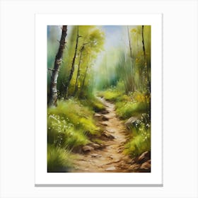 Path In The Woods.Canada's forests. Dirt path. Spring flowers. Forest trees. Artwork. Oil on canvas.3 Canvas Print