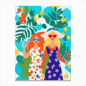 Two Women In Summer Dresses Canvas Print