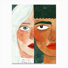 Illustration Of Two Women Canvas Print