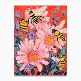 Sweet Bees With The Flowers Colour Pop 2 Canvas Print