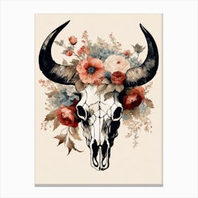 Vintage Boho Bull Skull Flowers Painting (56) Canvas Print