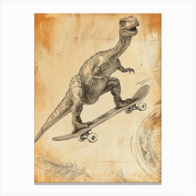Vintage Apatosaurus Dinosaur On A Skateboard 1 Canvas Print