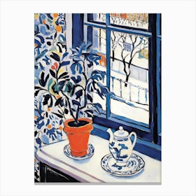The Windowsill Of Chicago   Usa Snow Inspired By Matisse 2 Canvas Print
